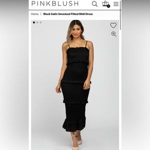 PINKBLUSH Satin Smocked Fitted Midi Dress NEW SMALL